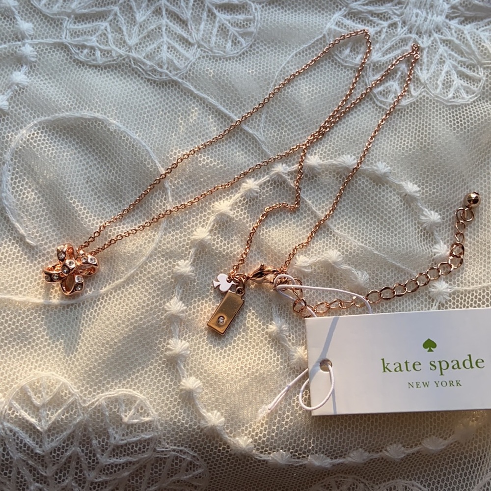 Kate Spade Rosegold Paved Bow Pendant Necklace NWT